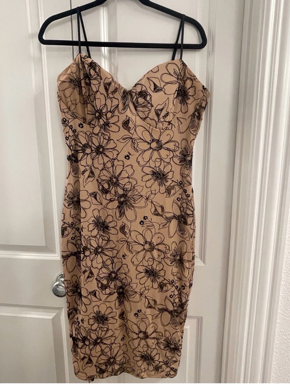 Zenobia tan mesh bodycon midi dress